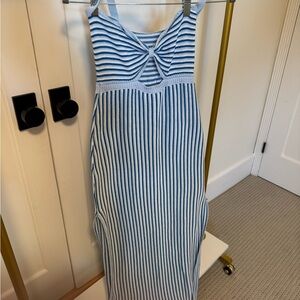 Blue and White Striped Maxi Dress